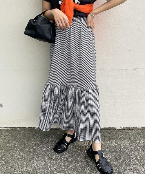 Re:EDIT（リエディ）の「楊柳チェック柄マーメイドスカート（スカート・レディース・パープル/グリーン/ベージュ/ブラック・LARGE/MEDIUM/SHORT）」の2枚目の写真