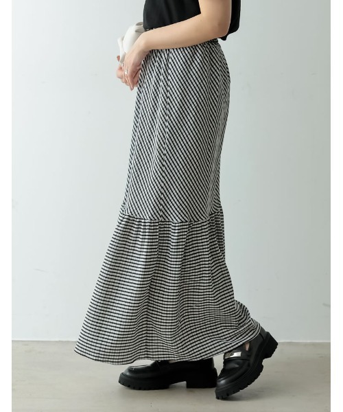 Re:EDIT（リエディ）の「楊柳チェック柄マーメイドスカート（スカート・レディース・パープル/グリーン/ベージュ/ブラック・LARGE/MEDIUM/SHORT）」の15枚目の写真