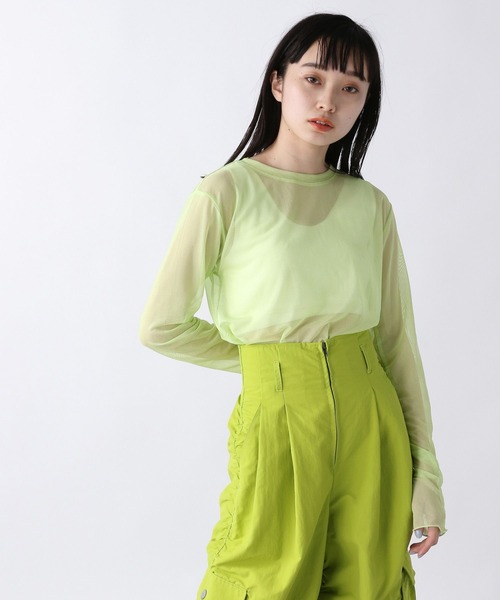JEANASIS（ジーナシス）の「シアーメッシュプルオーバーLS/281072（Tシャツ/カットソー・レディース・マスタード/ライトグリーン・FREE）」の2枚目の写真
