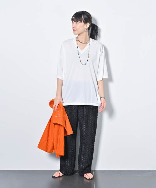 CITYSHOP（シティーショップ）の「V-NECK Tシャツ（Tシャツ/カットソー・レディース・ネイビー/ホワイト・FREE）」の8枚目の写真