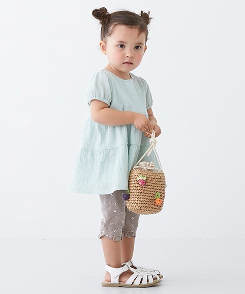 90cmpetit main【接触冷感】裾フリルレギンス　アイボリー／シナモン petit main（プティマイン）の「接触冷感裾フリルレギンス