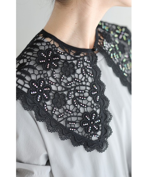 cawaii(カワイイ)の「(黒)オーロラビジュー輝く切り絵レースの付け襟(付け襟・レディース・ブラック・FREE)」の17枚目の写真