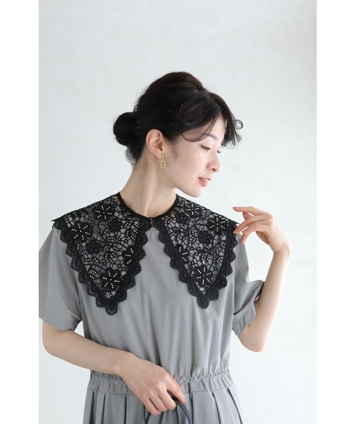 cawaii(カワイイ)の「(黒)オーロラビジュー輝く切り絵レースの付け襟(付け襟・レディース・ブラック・FREE)」の7枚目の写真