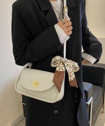 リボン付きシンプルレザー ショルダーバッグ
