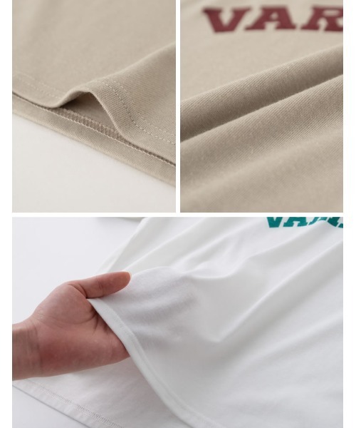 Re:EDIT（リエディ）の「カレッジロゴクロップドTシャツ（Tシャツ/カットソー・レディース・ブラック/ホワイト×ブラック/ホワイト×グリーン/グレイッシュベージュ・MEDIUM/LARGE）」の6枚目の写真