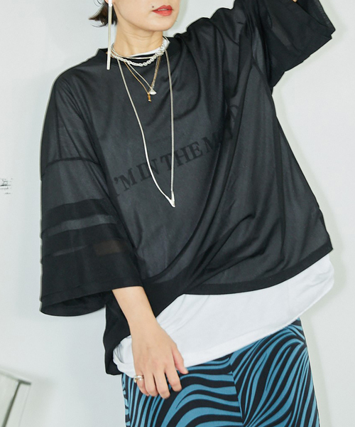 CITYSHOP(シティーショップ)の「TRICOT ORGANDIE T-SHIRT:カットソー(Tシャツ/カットソー・レディース・ホワイト/ブラック・FREE)」の2枚目の写真