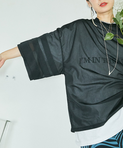 CITYSHOP(シティーショップ)の「TRICOT ORGANDIE T-SHIRT:カットソー(Tシャツ/カットソー・レディース・ホワイト/ブラック・FREE)」の20枚目の写真