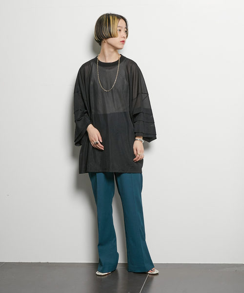 CITYSHOP(シティーショップ)の「TRICOT ORGANDIE T-SHIRT:カットソー(Tシャツ/カットソー・レディース・ホワイト/ブラック・FREE)」の17枚目の写真