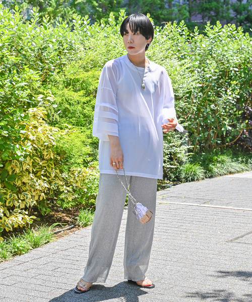 CITYSHOP(シティーショップ)の「TRICOT ORGANDIE T-SHIRT:カットソー(Tシャツ/カットソー・レディース・ホワイト/ブラック・FREE)」の16枚目の写真
