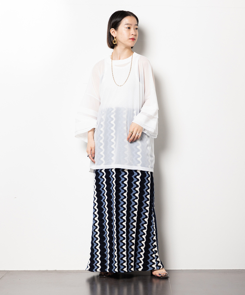 CITYSHOP(シティーショップ)の「TRICOT ORGANDIE T-SHIRT:カットソー(Tシャツ/カットソー・レディース・ホワイト/ブラック・FREE)」の15枚目の写真