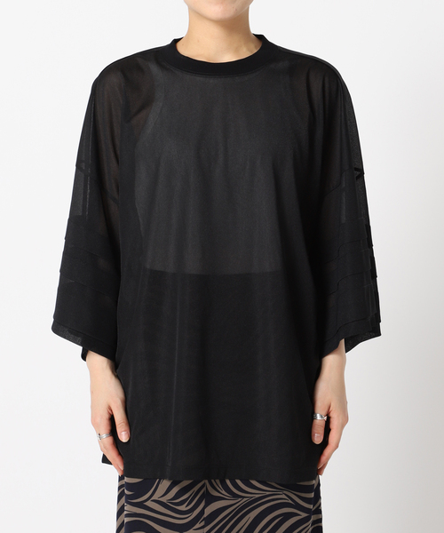 CITYSHOP(シティーショップ)の「TRICOT ORGANDIE T-SHIRT:カットソー(Tシャツ/カットソー・レディース・ホワイト/ブラック・FREE)」の14枚目の写真