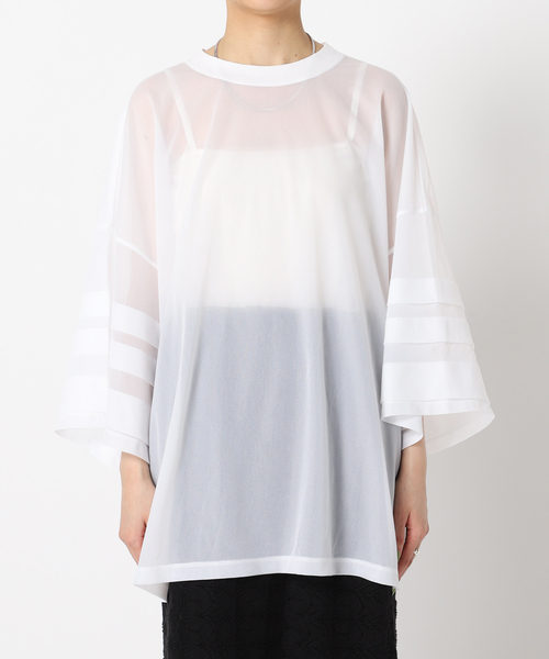 CITYSHOP(シティーショップ)の「TRICOT ORGANDIE T-SHIRT:カットソー(Tシャツ/カットソー・レディース・ホワイト/ブラック・FREE)」の5枚目の写真