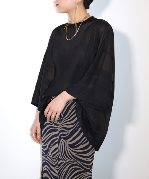 CITYSHOP(シティーショップ)の「TRICOT ORGANDIE T-SHIRT:カットソー(Tシャツ/カットソー・レディース・ホワイト/ブラック・FREE)」の3枚目の写真