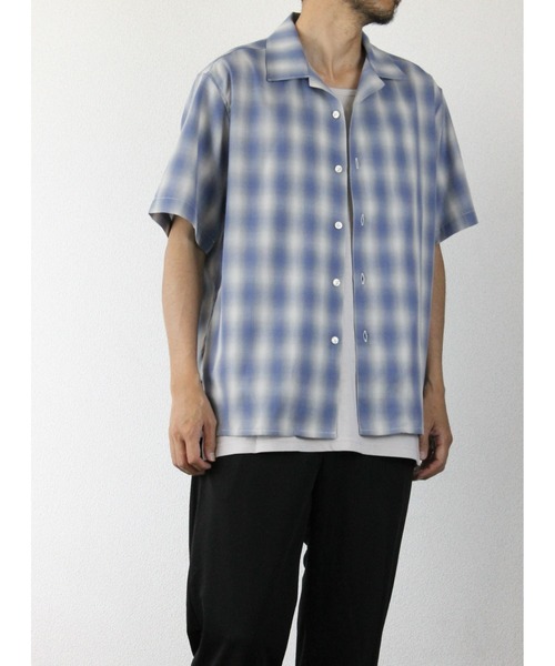 LiSS(リス)の「【Ls】【LiSS】オープンカラー レトロチェックシャツ(Tシャツ/カットソー・メンズ・ホワイト/グリーン/ブルー・1/2)」の3枚目の写真