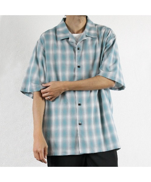 LiSS(リス)の「【Ls】【LiSS】オープンカラー レトロチェックシャツ(Tシャツ/カットソー・メンズ・ホワイト/グリーン/ブルー・1/2)」の2枚目の写真