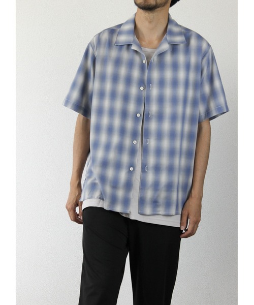LiSS(リス)の「【Ls】【LiSS】オープンカラー レトロチェックシャツ(Tシャツ/カットソー・メンズ・ホワイト/グリーン/ブルー・1/2)」の5枚目の写真