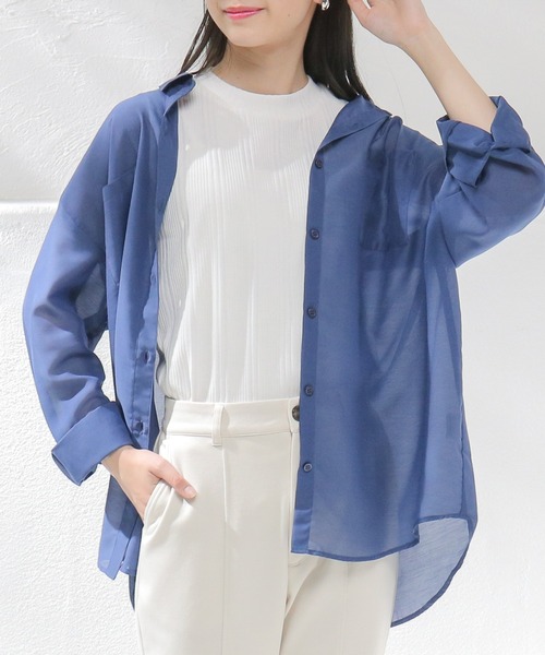 Honeys(ハニーズ)の「シアーシャツ(シャツ/ブラウス・レディース・モカ/ブラック/グリーン/ホワイト/ピンク/ブルー・S/L/M)」の5枚目の写真