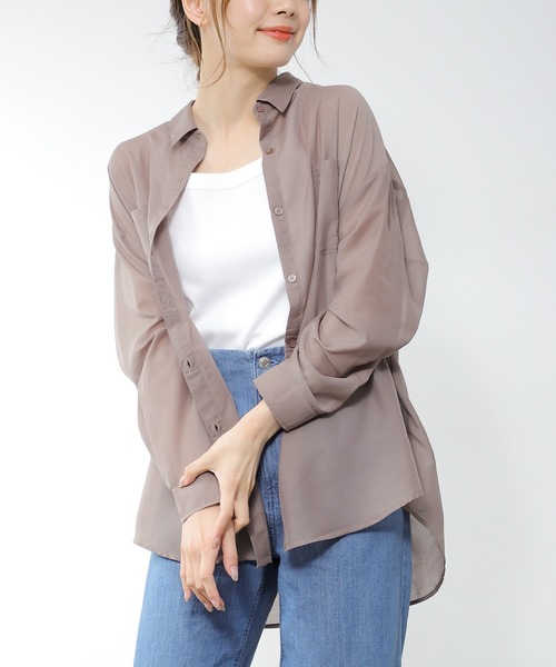 Honeys(ハニーズ)の「シアーシャツ(シャツ/ブラウス・レディース・モカ/ブラック/グリーン/ホワイト/ピンク/ブルー・S/L/M)」の3枚目の写真