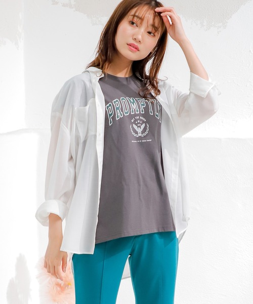 Honeys(ハニーズ)の「シアーシャツ(シャツ/ブラウス・レディース・モカ/ブラック/グリーン/ホワイト/ピンク/ブルー・S/L/M)」の13枚目の写真