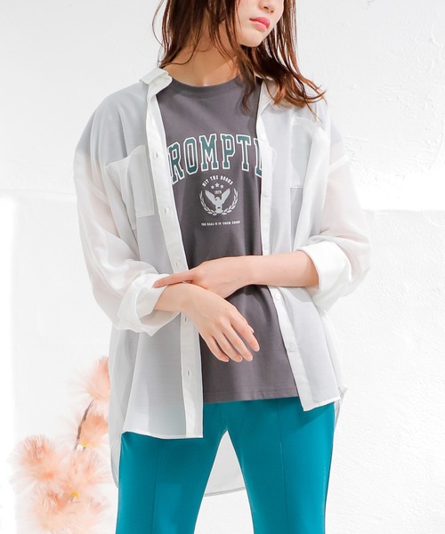 Honeys(ハニーズ)の「シアーシャツ(シャツ/ブラウス・レディース・モカ/ブラック/グリーン/ホワイト/ピンク/ブルー・S/L/M)」の17枚目の写真