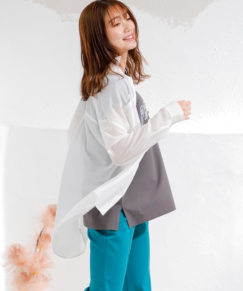 Honeys(ハニーズ)の「シアーシャツ(シャツ/ブラウス・レディース・モカ/ブラック/グリーン/ホワイト/ピンク/ブルー・S/L/M)」の18枚目の写真