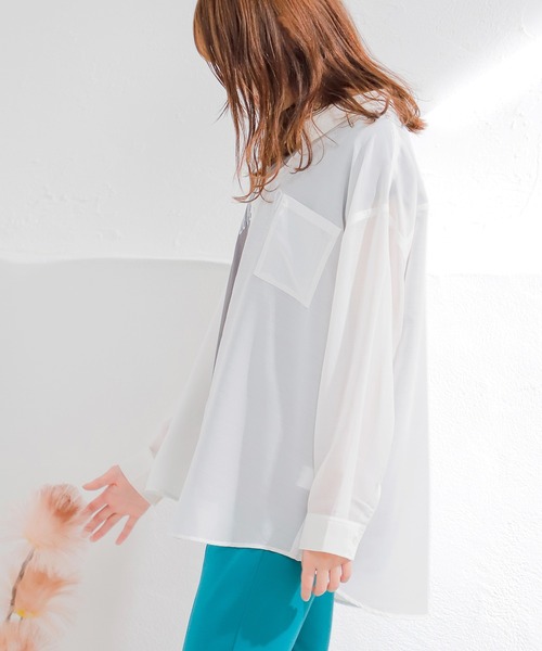 Honeys(ハニーズ)の「シアーシャツ(シャツ/ブラウス・レディース・モカ/ブラック/グリーン/ホワイト/ピンク/ブルー・S/L/M)」の19枚目の写真