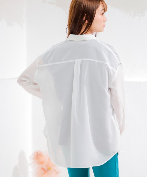 Honeys(ハニーズ)の「シアーシャツ(シャツ/ブラウス・レディース・モカ/ブラック/グリーン/ホワイト/ピンク/ブルー・S/L/M)」の20枚目の写真