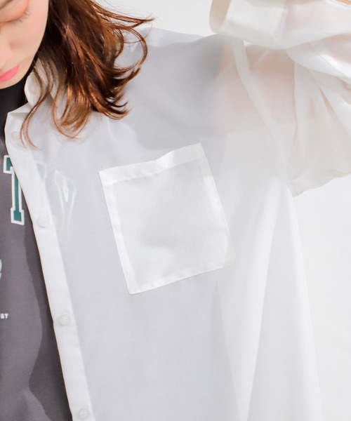 Honeys(ハニーズ)の「シアーシャツ(シャツ/ブラウス・レディース・モカ/ブラック/グリーン/ホワイト/ピンク/ブルー・S/L/M)」の22枚目の写真