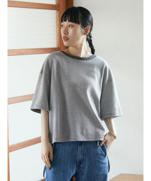 CRAFT STANDARD BOUTIQUE(クラフトスタンダードブティック)の「レトロ柄半袖カットプルオーバー *◆(Tシャツ/カットソー・レディース・チャコールグレー/サックスブルー・FREE)」の3枚目の写真