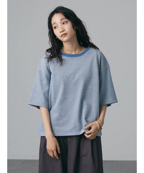 CRAFT STANDARD BOUTIQUE(クラフトスタンダードブティック)の「レトロ柄半袖カットプルオーバー *◆(Tシャツ/カットソー・レディース・チャコールグレー/サックスブルー・FREE)」の4枚目の写真