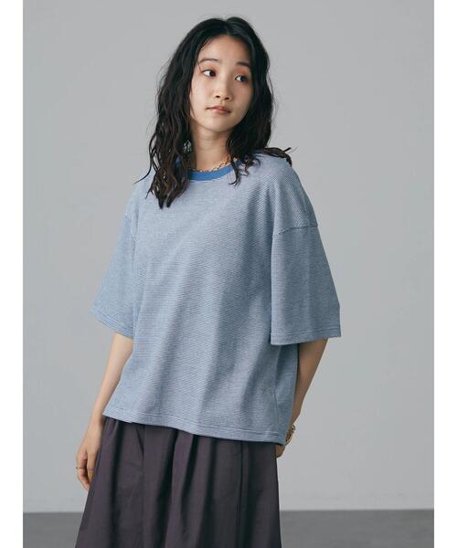 CRAFT STANDARD BOUTIQUE(クラフトスタンダードブティック)の「レトロ柄半袖カットプルオーバー *◆(Tシャツ/カットソー・レディース・チャコールグレー/サックスブルー・FREE)」の5枚目の写真