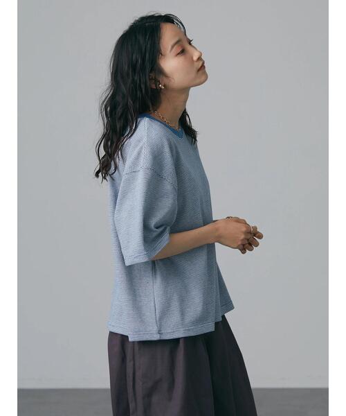 CRAFT STANDARD BOUTIQUE(クラフトスタンダードブティック)の「レトロ柄半袖カットプルオーバー *◆(Tシャツ/カットソー・レディース・チャコールグレー/サックスブルー・FREE)」の6枚目の写真