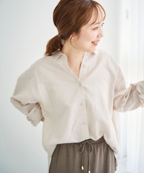 le.coeur blanc（ルクールブラン）の「コットン麻オーバーシャツ（シャツ/ブラウス・レディース・ホワイト系その他/サンドベージュ/ピンク系その他2/カーキオリーブ・38）」の3枚目の写真