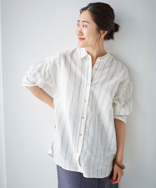 le.coeur blanc（ルクールブラン）の「コットン麻オーバーシャツ（シャツ/ブラウス・レディース・ホワイト系その他/サンドベージュ/ピンク系その他2/カーキオリーブ・38）」の6枚目の写真