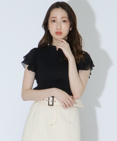 WILLSELECTION(ウィルセレクション)の「袖シフォンプチハイプルオーバー(Tシャツ/カットソー・レディース・オフホワイト/ピンク/ブラック・MEDIUM)」の3枚目の写真