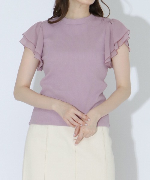 WILLSELECTION(ウィルセレクション)の「袖シフォンプチハイプルオーバー(Tシャツ/カットソー・レディース・オフホワイト/ピンク/ブラック・MEDIUM)」の5枚目の写真