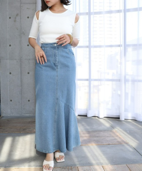 moment+(モーメントプラス)の「【セットアップ対応】麻タッチ ショルダーカットアウト クルーネックランダムリブニットプルオーバー(ニット/セーター・レディース・ブルー/ブラック/オフホワイト・M)」の5枚目の写真