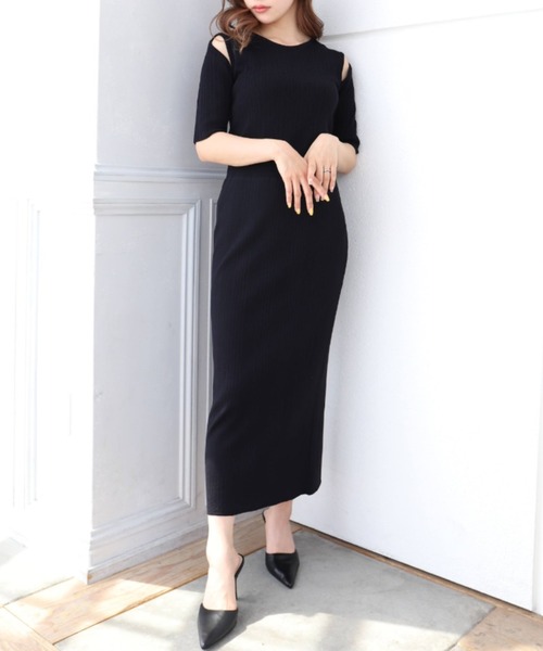 moment+(モーメントプラス)の「【セットアップ対応】麻タッチ ショルダーカットアウト クルーネックランダムリブニットプルオーバー(ニット/セーター・レディース・ブルー/ブラック/オフホワイト・M)」の14枚目の写真