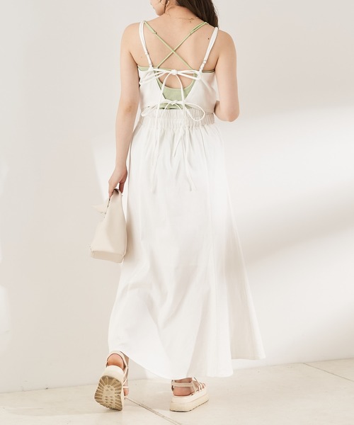 Chico（チコ）の「【新色追加】パット付きバッククロスベアキャミソール（キャミソール・レディース・ピンク/カーキ/ベージュ/アイボリー/ブラック/ミント・FREE/X-SMALL）」の7枚目の写真