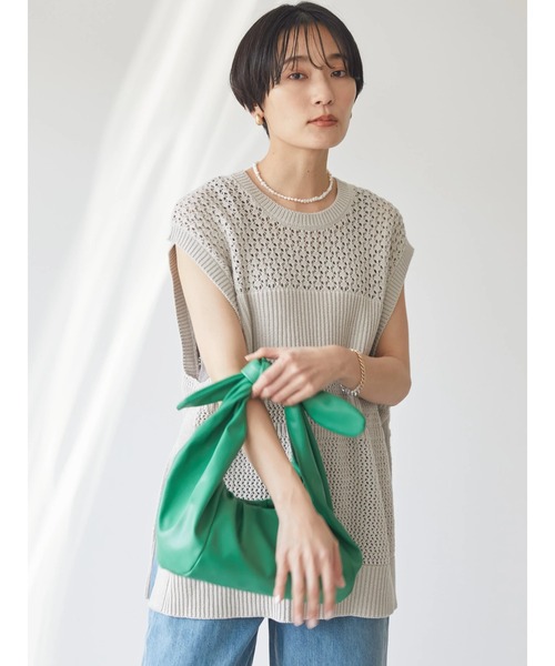 AMERICAN HOLIC（アメリカンホリック）の「透かし編みニットベスト（ベスト・レディース・ブラック/ライトグレー・L/M）」の7枚目の写真