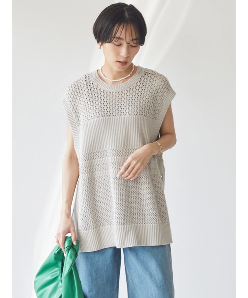 AMERICAN HOLIC（アメリカンホリック）の「透かし編みニットベスト（ベスト・レディース・ブラック/ライトグレー・L/M）」の9枚目の写真