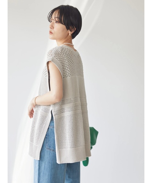AMERICAN HOLIC（アメリカンホリック）の「透かし編みニットベスト（ベスト・レディース・ブラック/ライトグレー・L/M）」の10枚目の写真