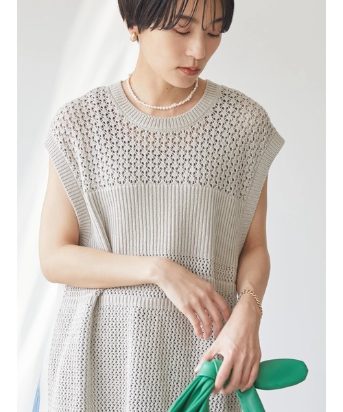 AMERICAN HOLIC（アメリカンホリック）の「透かし編みニットベスト（ベスト・レディース・ブラック/ライトグレー・L/M）」の12枚目の写真