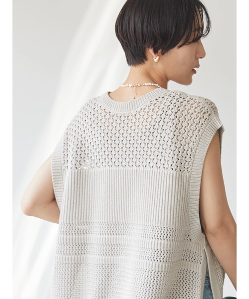 AMERICAN HOLIC（アメリカンホリック）の「透かし編みニットベスト（ベスト・レディース・ブラック/ライトグレー・L/M）」の14枚目の写真