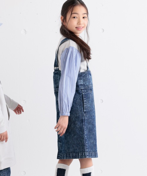 ARCH & LINE(アーチアンドライン)の「オーガニックコットン デニムジャンパースカート OG DENIM JUMPER SKIRT(ジャンパースカート・キッズ・アクア/グレー/ダークブルー・M/S/L/XL)」の4枚目の写真