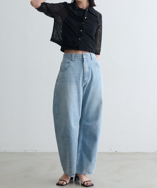 Aunt Marie's（アントマリーズ）の「幾何レースシャツ  / 透かし編み / 五分袖（シャツ/ブラウス・レディース・ブラック/アイボリー・FREE）」の5枚目の写真