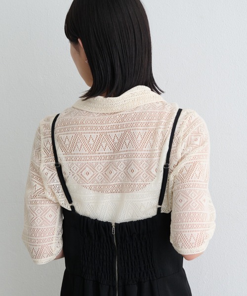 Aunt Marie's（アントマリーズ）の「幾何レースシャツ  / 透かし編み / 五分袖（シャツ/ブラウス・レディース・ブラック/アイボリー・FREE）」の18枚目の写真