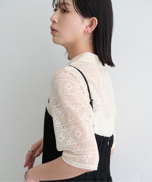 Aunt Marie's（アントマリーズ）の「幾何レースシャツ  / 透かし編み / 五分袖（シャツ/ブラウス・レディース・ブラック/アイボリー・FREE）」の19枚目の写真