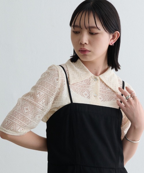 Aunt Marie's（アントマリーズ）の「幾何レースシャツ  / 透かし編み / 五分袖（シャツ/ブラウス・レディース・ブラック/アイボリー・FREE）」の22枚目の写真
