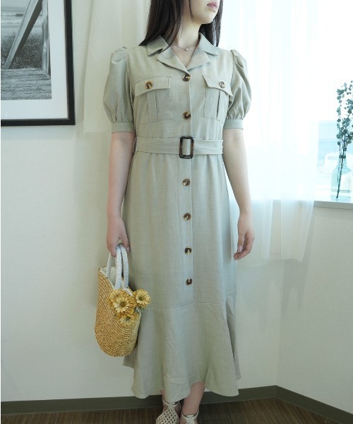 CECIL McBEE(セシルマクビー)の「開襟シャツマーメイドOP(ワンピース・レディース・グレー/モカ/ブラック・MEDIUM)」の2枚目の写真